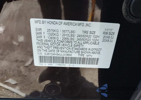 2018 Acura Mdx Technology Pkg from USA, damaged, VIN 5J8YD4H54JL003855
